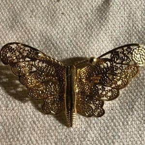 Vintage Gold-tone filigree Butterfly brooch.